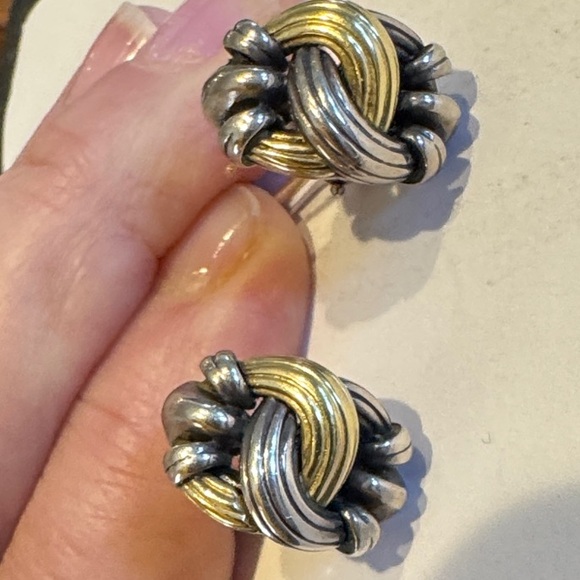 LAGOS Silver and Gold Knot Earrings clip pierced
